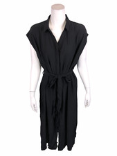 Bishop + Young Women's Regular Button Down Belted Dress Black 1X Plus Size 
