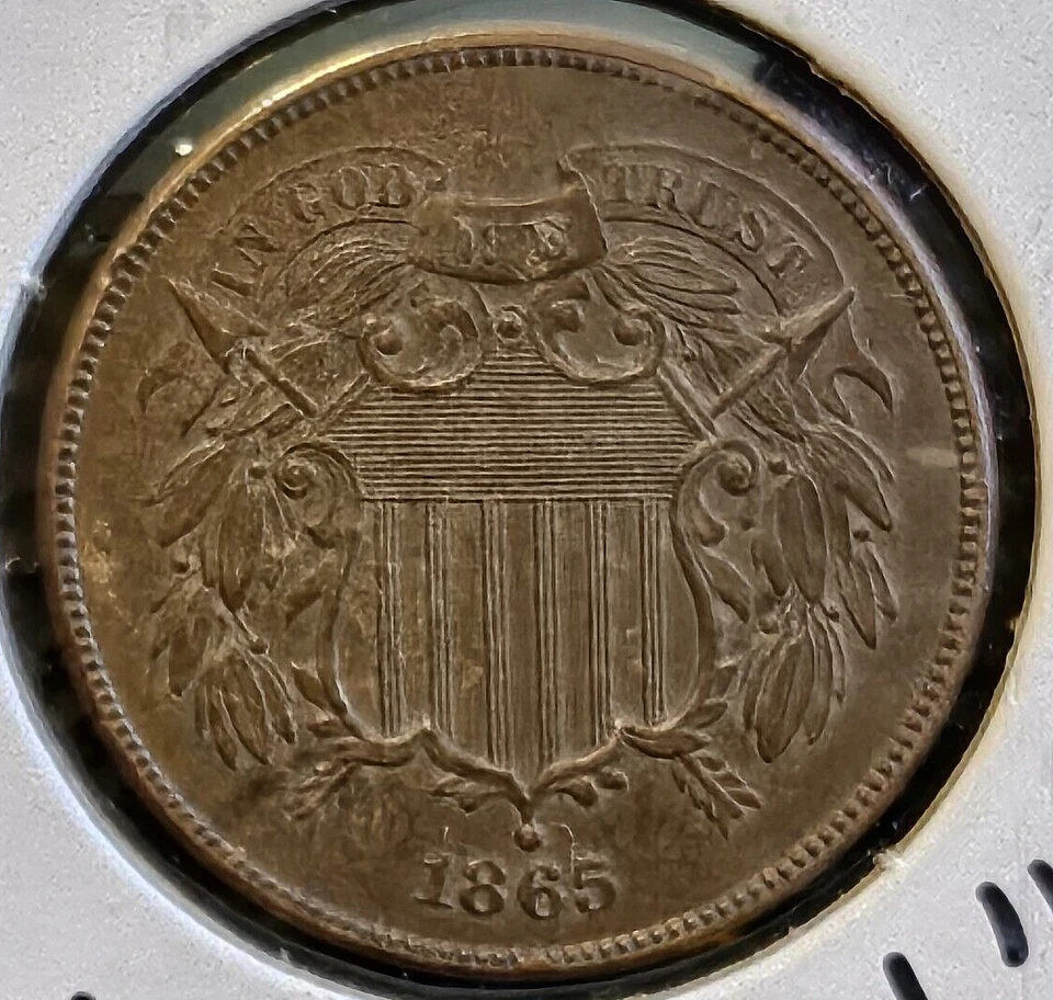 1865 Two Cent Piece BN- Choice Uncirculated "Amazing Detail* " Strong "Motto" - Image 3 of 3