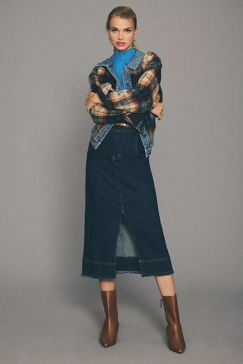 Pilcro Anthropologie Slit Front Denim Midi Skirt Frayed 0 | eBay display picture 1
