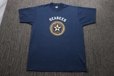 Vintage 80s Seabees Navy T-Shirt Men's Large(Run's Small) USA Single Stitch Blue