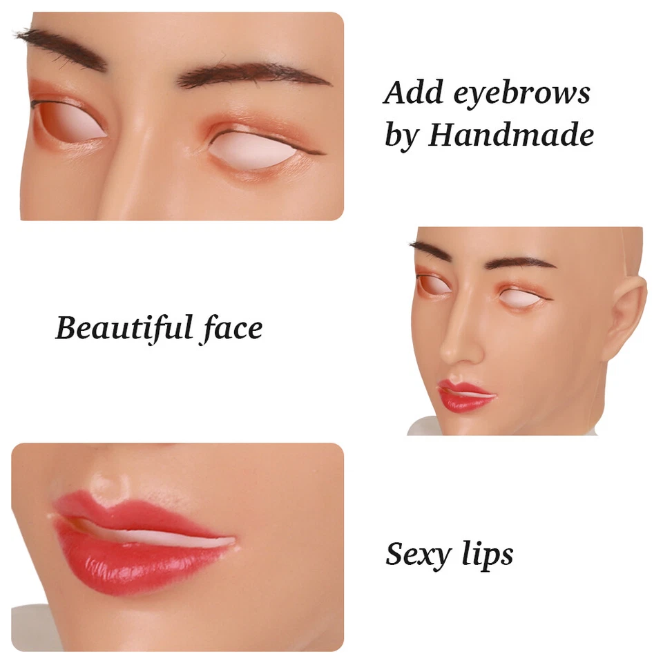 Realistic Female Silicone Head Mask fake Beauty Face for Disguise Crossdresser - Bild 3 von 4