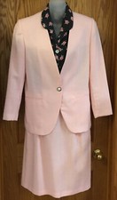 Suit Blazer Jacket Pencil Skirts Blouse Shirt 4 Pc Set Vintage Pink Sz 8 Petite