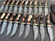 LOT OF 30 6 INCH HANDMADE DAMASCUS STEEL SKINNER KNIFE STAGANTLER W/SHEATH
