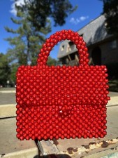 RED BEADED CRYSTAL HANDBAG
