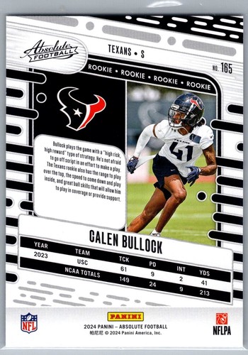 2024 Panini Absolute #165 Calen Bullock Rookie Houston Texans - Picture 2 of 2