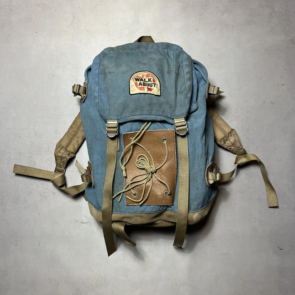 Vintage 70s Walk About Hiking Rucksack Backpack Daypack Leather Bottom Bag  Rare | eBay