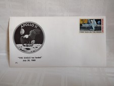 Apollo 11 1969 B/W The Eagle Has Landed Envelope w/ First Man on the Moon Stamp