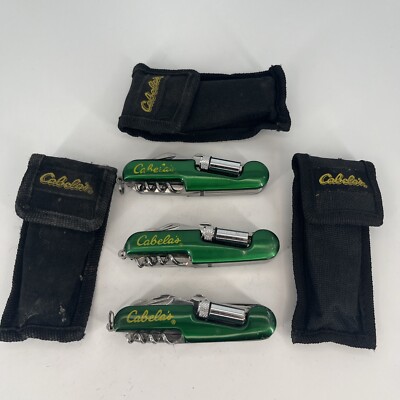 LOT OF 3 Cabella's Green Multi Tool 8-in-1 Pocket Knife - SAVE BIG! W NYLON CASE