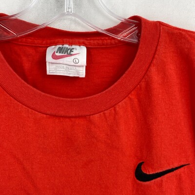 ウェア 90s Nike Red Swoosh Jersey T-Shirt Vintage Nike Boys T-Shirt Size Large Red Orange Embroidered