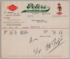1923 Peters International Shoe Co. St. Louis Invoice Letterhead Racine Ohio