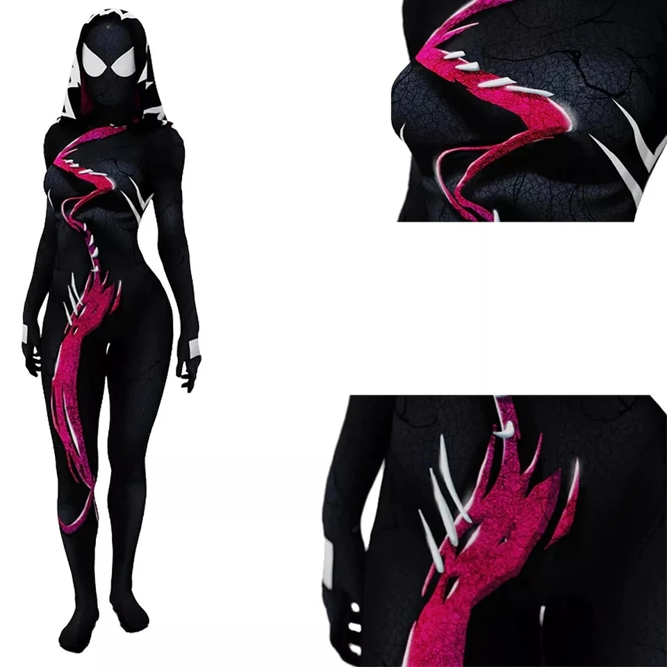 Macacão com capuz She Venom Spider-Gwen traje cosplay fantasia Halloween - Imagem 2 de 4
