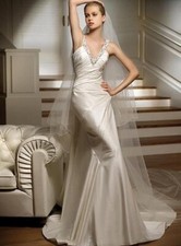 Pronovias Wedding Dress RANIA Xs /S US 6 champagne/ Cream Long - Silk W Veil