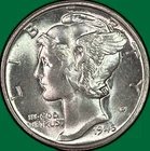 1945 Mercury Dime Brilliant Uncirculated BU Coin #40663