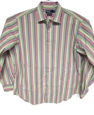 Polo Ralph Lauren Shirt Mens XL Pink Green Striped Philip Sport Button Up Cotton