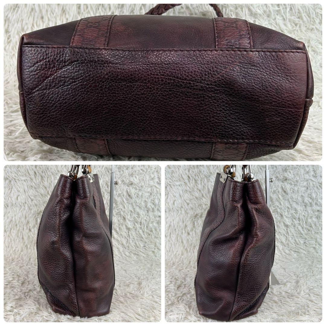 GUCCI Tote Bag GUCCIShima Bamboo Leather Wine Red Authentic thumbnail 3