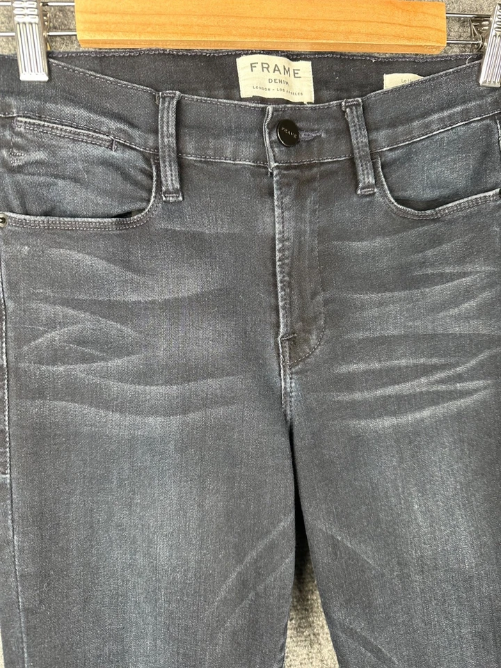 Pantalones de mezclilla para mujer con montura Le High Flare talla 28 DARK índigo lavado dobladillo crudo elástico Foto 2 de 4