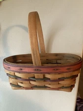 Longaberger Basket 1997 Oval with Green and Orage Color Throughout Basket Design