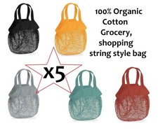 5 x 100% Organic Cotton Mesh Net Reusable Grocery String Shopping Carry Bag