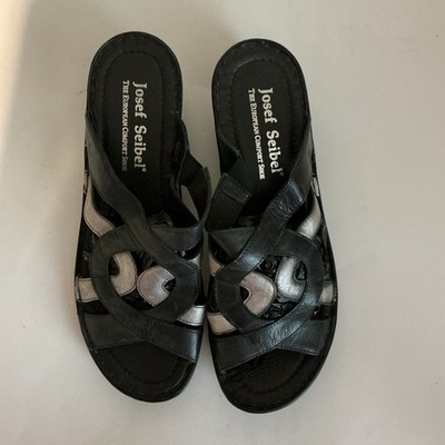 Joseph Seibel Sandals Womens Size 39 US 8.5  Black/Silver  Leather Comfort
