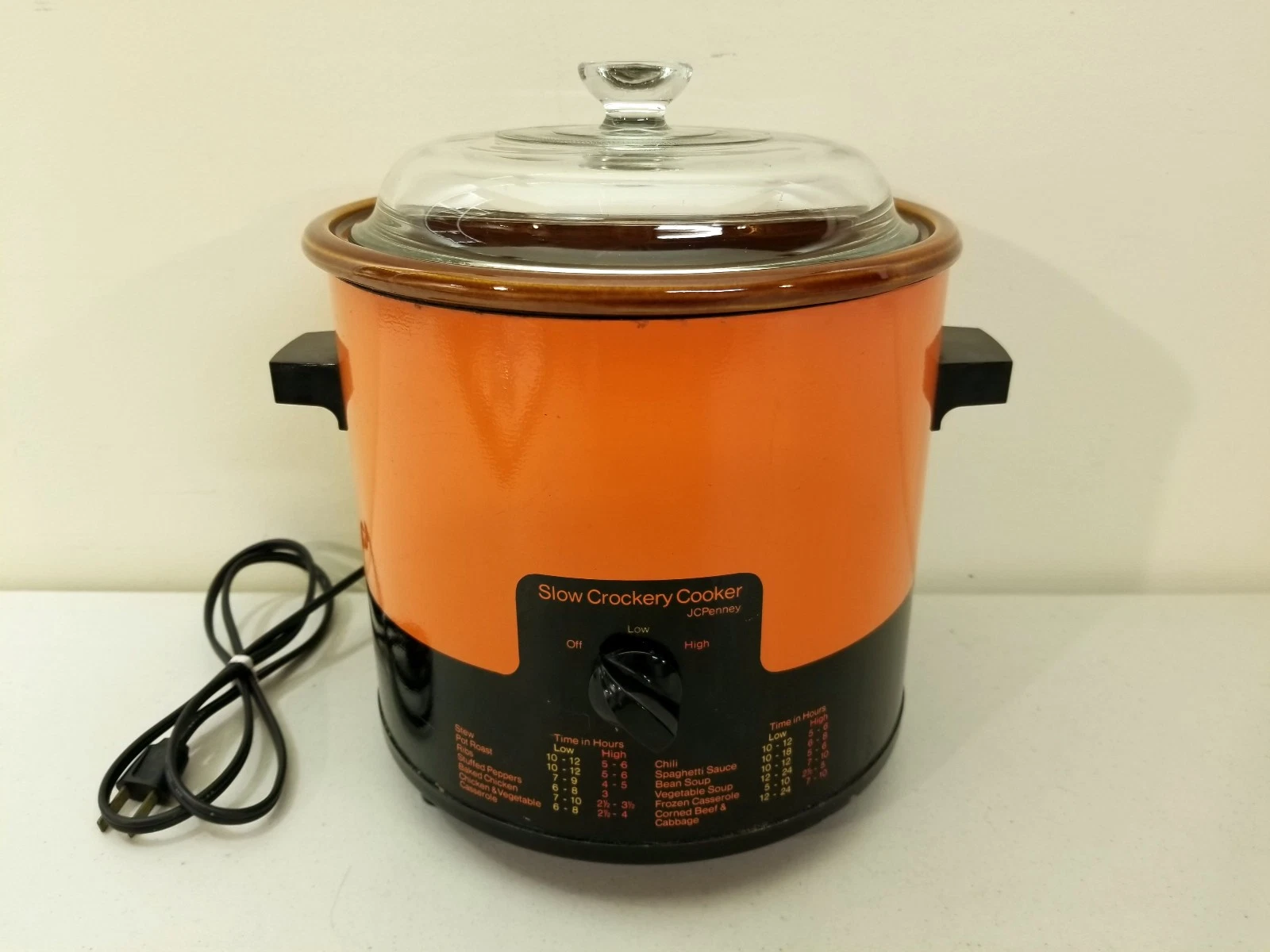 Vintage JC Penney Slow Crockery Cooker Crock Pot Model 4510 Orange/Black NICE!