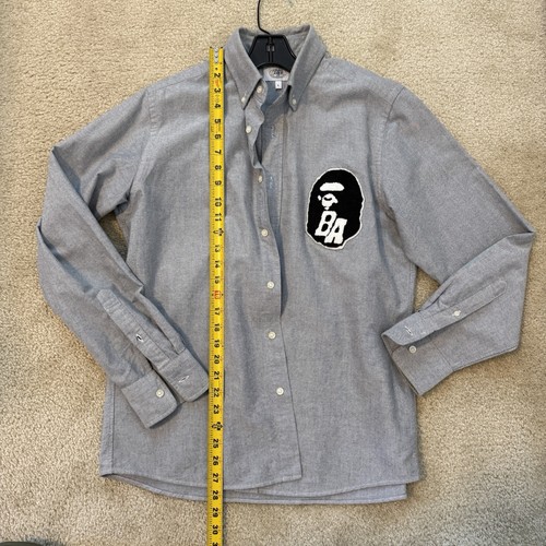 A Bathing Ape BAPE Gray M Long Sleeve Button-Down Shirt Baby Milo Logo Patch