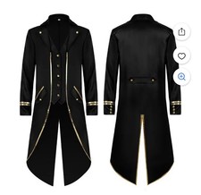 Men's Steampunk Vintage Tailcoat Jacket Gothic Victorian Button Down Black XXL