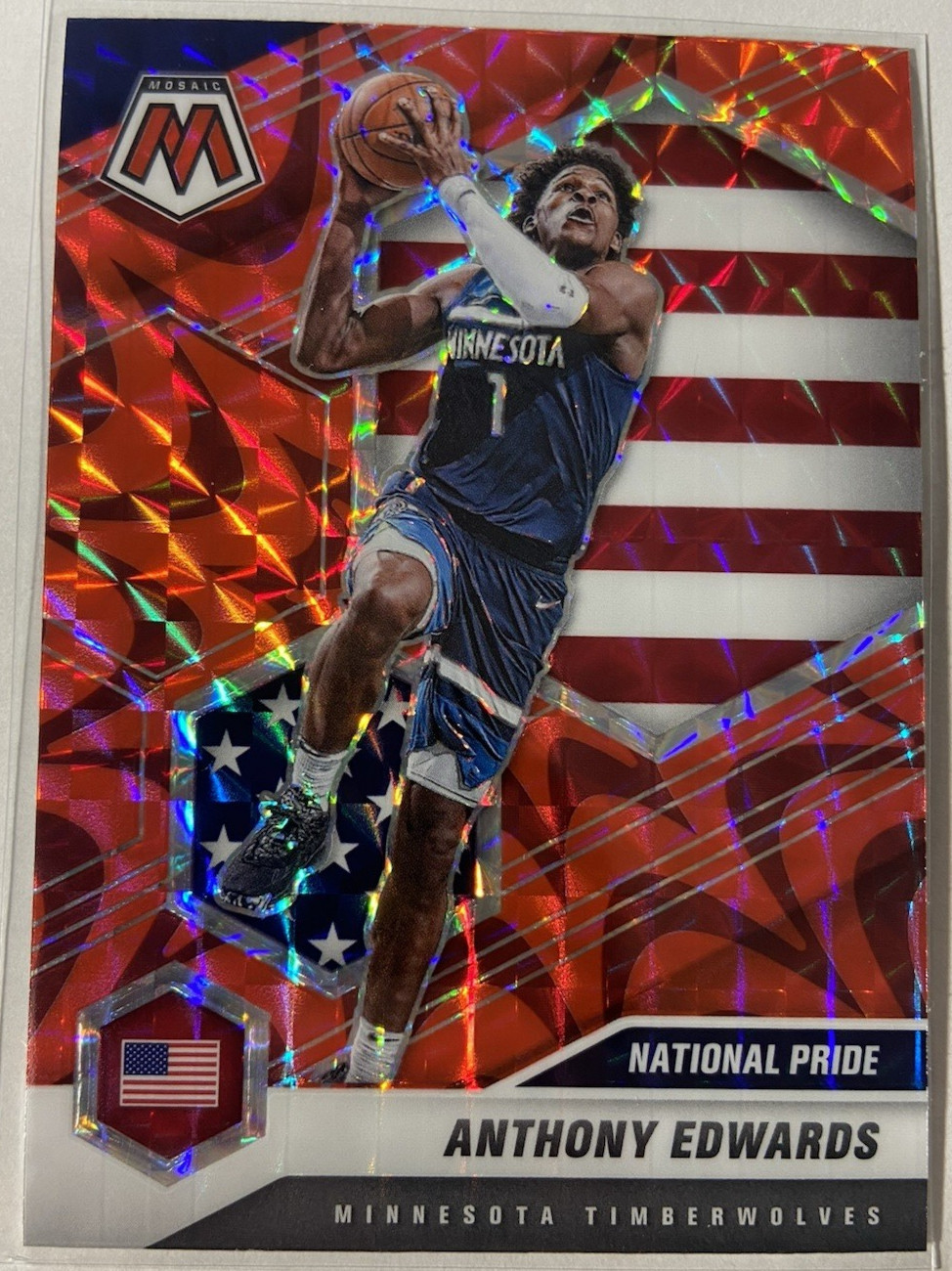 Anthony Edwards 2020-21 Mosaic Red Reactive Prizm National Pride Rookie #252 RC