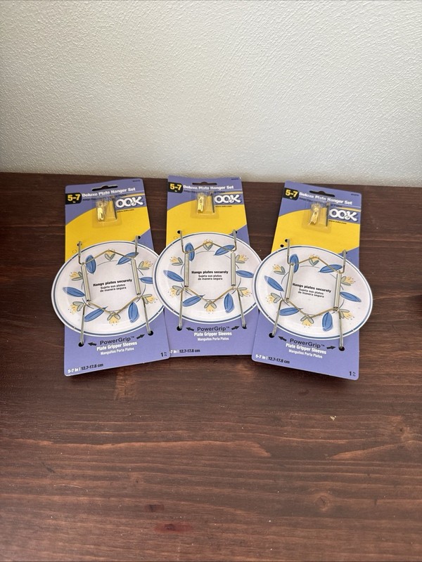 New Ook By Hillman Company Set  Of 3 Deluxe Plate Hangers PowerGrip 5-7”