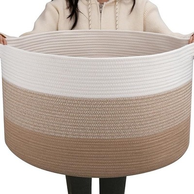 Extra Large Basket Woven Blanket Storage Living Room Round Soft Sturdy Handles