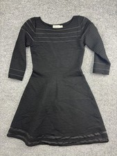 Eliza J Dress Womens Small Black Textured Knit 3/4 Sleeve Fit & Flare Mini Party