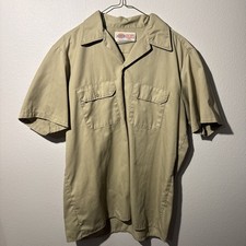 VTG Dickies Short Sleeve USA Button Up Collared Workwear Shop Shirt Large Khaki