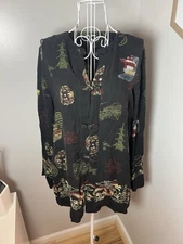 VTG Citron Santa Monica Silk Embroidered Asian Print Kimono Style Jacket Size L