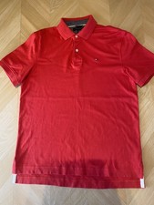 Image of TOMMY HILFIGER Men's Regular Fit Red Short Sleeve Front Logo Polo Shirt - Size M
