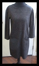 Adrienne Vittadini XS Gray Knit Sweater Dress with 2 Front Pockets Fitted