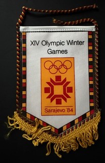 1984 XIV Winter Olympics Sarajevo German Ice Hockey Team Flag Pennant Yugoslavia