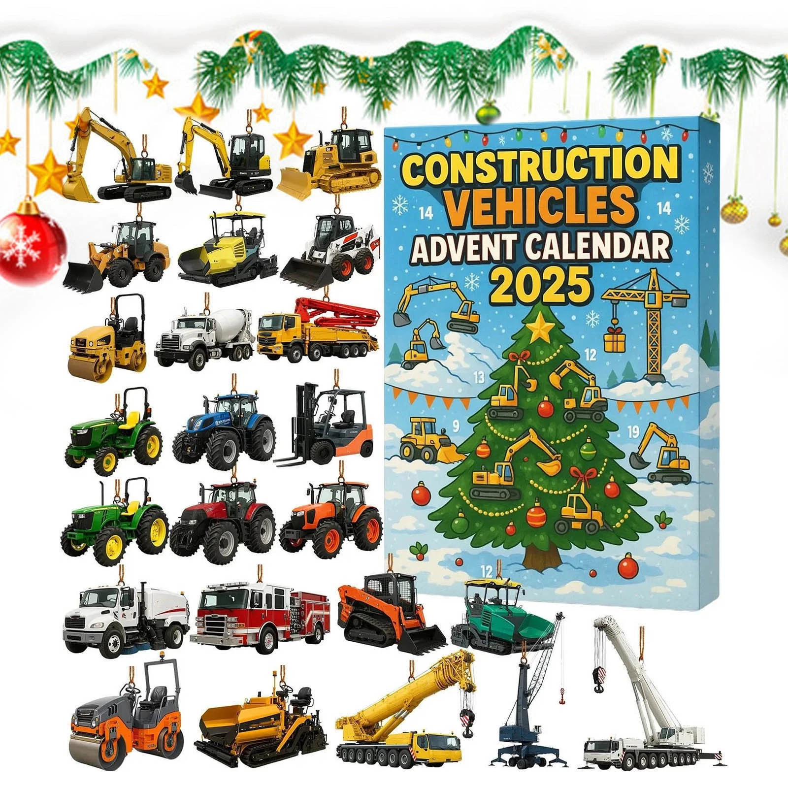 Construction Vehicles Advent Calendar 2025, Christmas Decorations Gifts 2D Boys