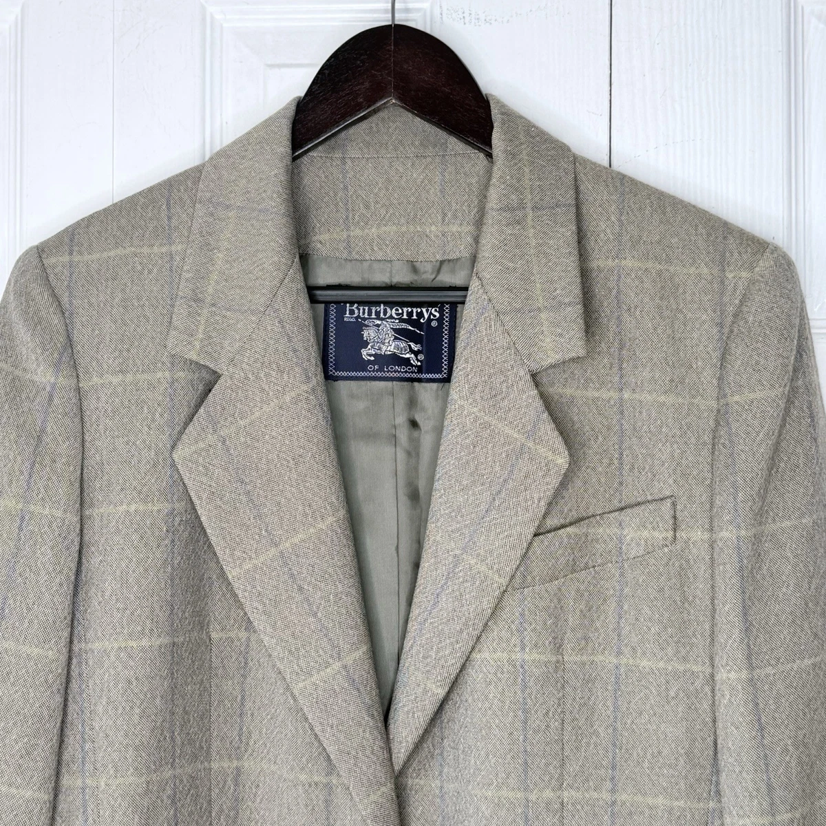 Blazer De Colección Burberrys Lana Cachemira Mujer 10 Gris Cuadros Chaqueta Ventana Años 80 90