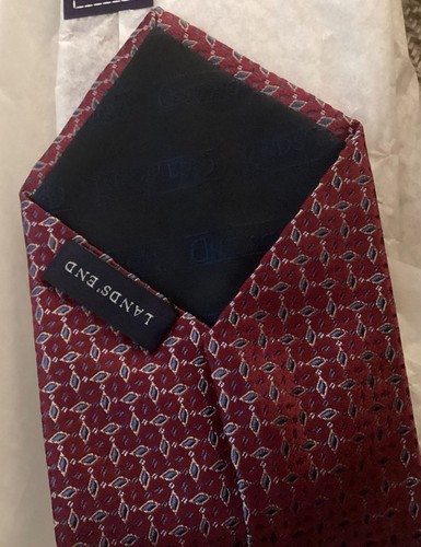 NIB Lands End 100% Silk Dark Red Geometric Tie Long 60” Long, Hand Seen - Picture 2 of 5