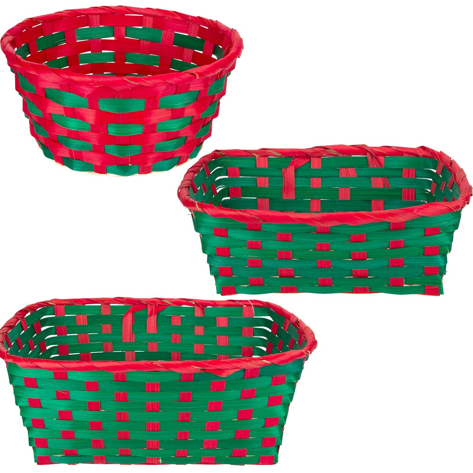 Cesta De Navidad Tejida De Bambú Roja Y Verde - Elige Diseño