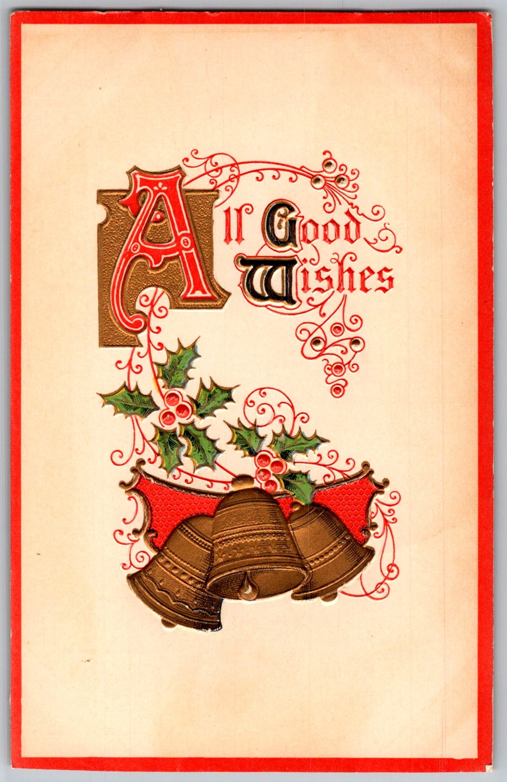Antique Postcard All Good Wishes Bells 1910s