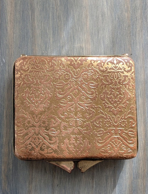 Antique Italian Leather Powder Compact Gold VTG