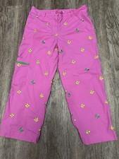 Lilly Pulitzer Pink Capri Pants Embroidered Green Yellow Butterflies Size 4