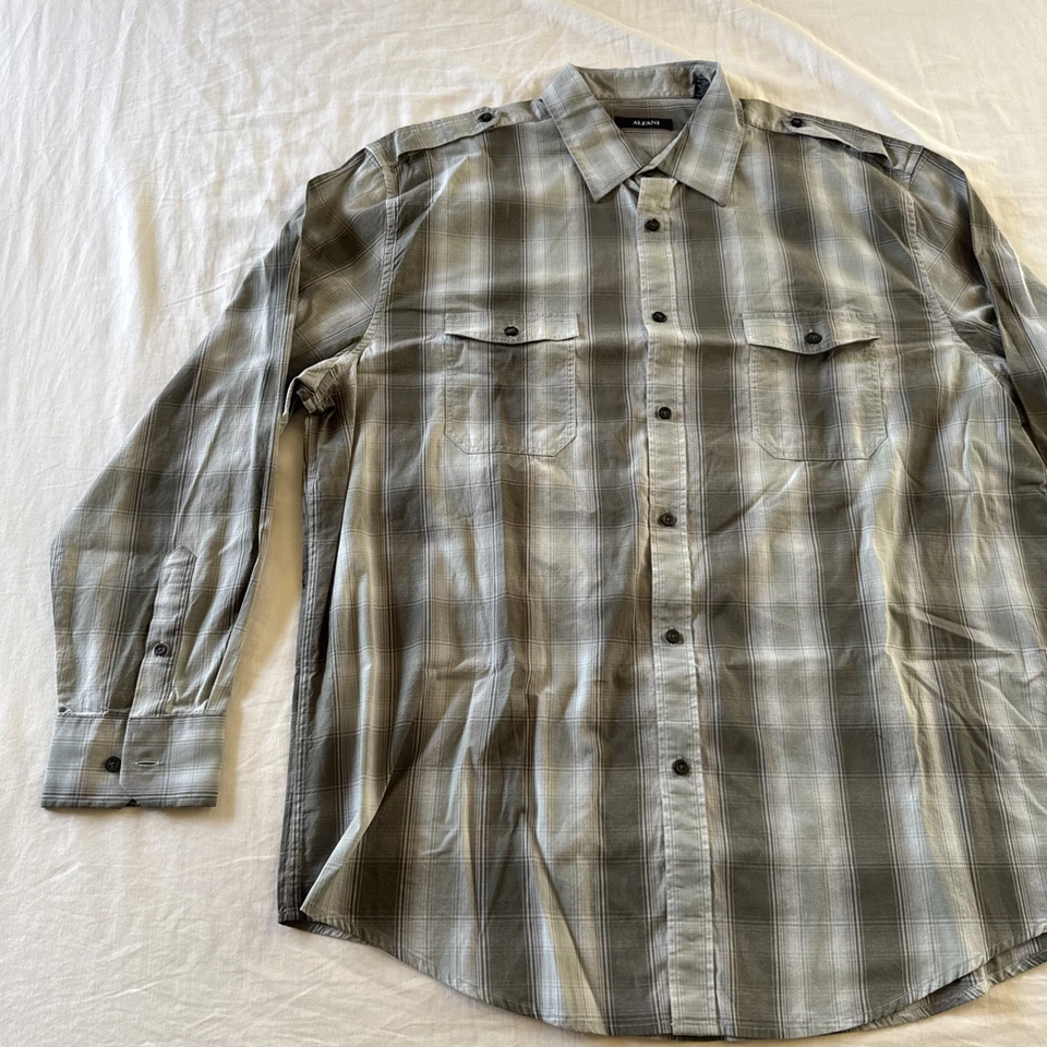 Camisa abotonada a cuadros Alfani manga larga para hombre talla XXL tonos verdes Foto 2 de 4