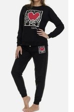 Keith Haring Soft Fleece Lounge Set Long Sleeve Crew  Joggers Black S/M/L NWT