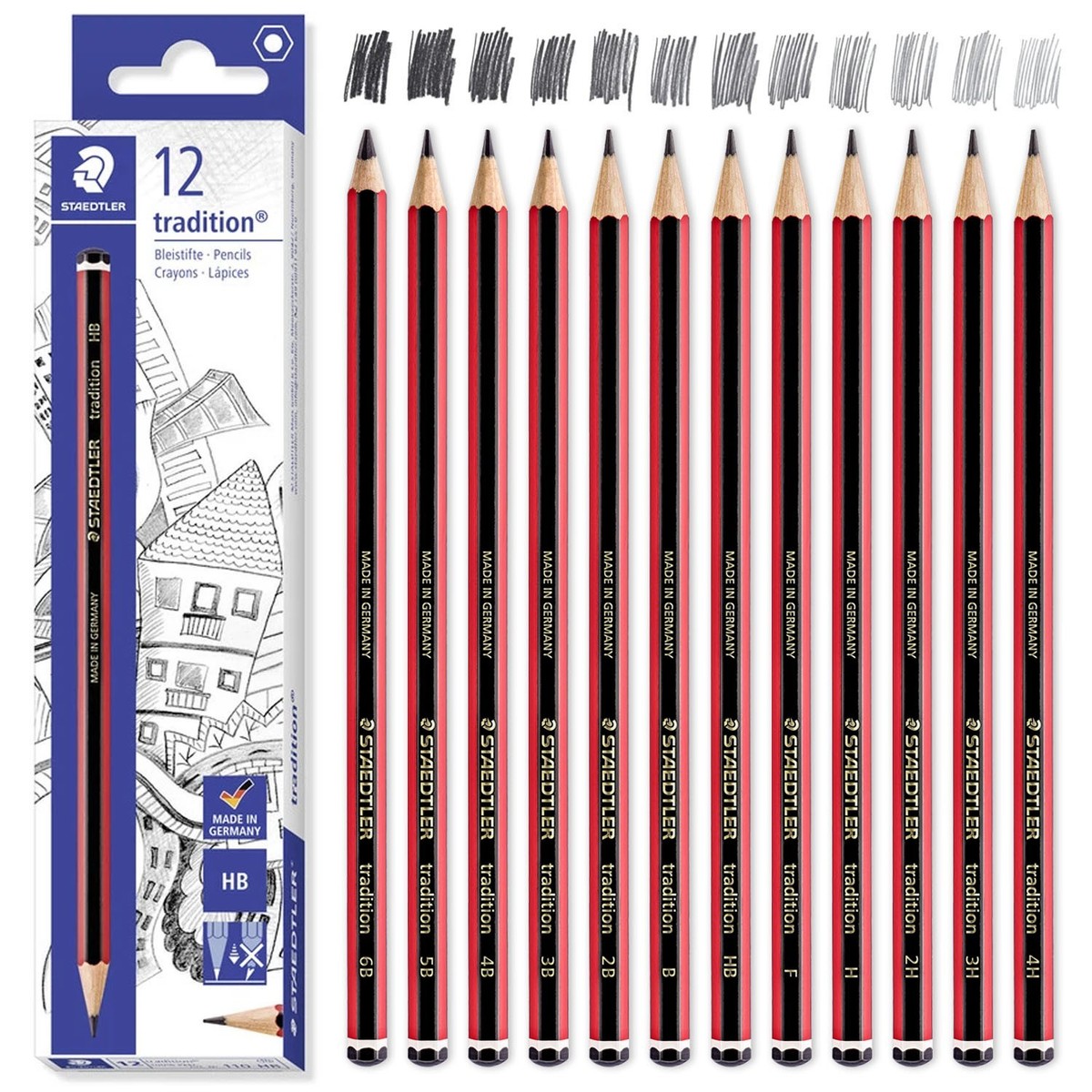 Staedtler Tradition Pencils Sketching 6B 5B 4B 3B 2B B HB F H 2H