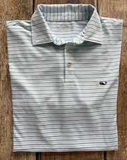VINEYARD VINES OTG SANKATY POLO SHIRT STRIPED GREEN BLUE MENS MEDIUM EXCELLENT