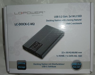 LC-Power LC-DOCK-C-M2, Docking Station 2xSSD-Gehäuse, 1x NVMe- und 1x SATA-M.2
