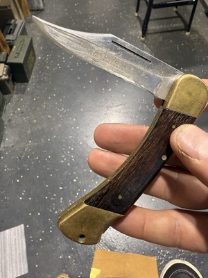 Vintage PUMA 965 Deer Hunter Folding Knife Solingen Germany Lockback Wood Brass