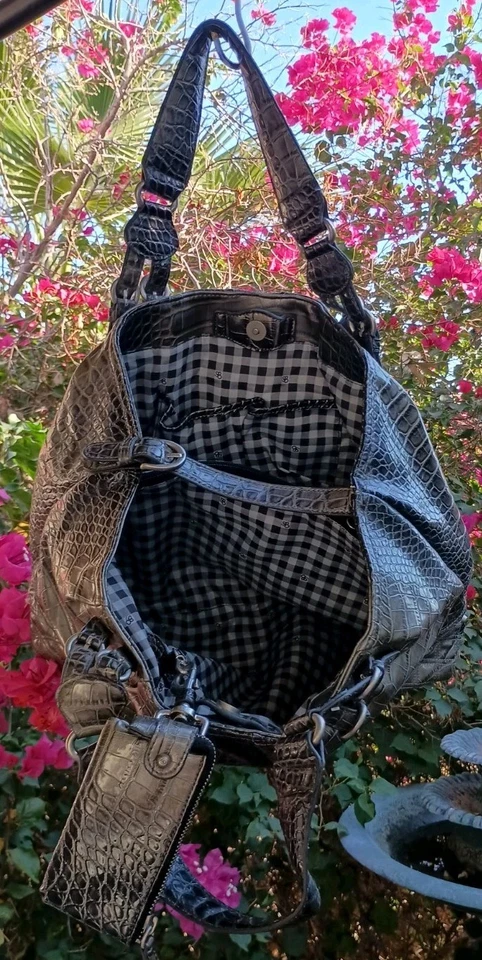 Jessica Simpson Bolso de Mano Pacha Grande Cartera Bolso de Hombro Marrón Patente de Cocodrilo  Foto 2 de 4