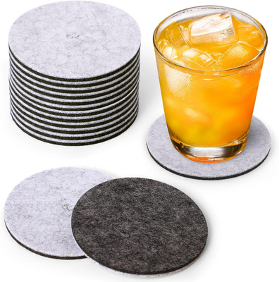 A&A Wonders Premium Felt Coasters for Circle 12 Pack, Light Gray/Dark Gray 